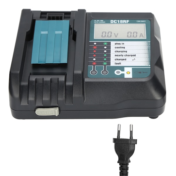 DC18RF lader med skjerm USB-grensesnitt passer for Makita 14V/18V litiumbatteri EU 100V‑240V