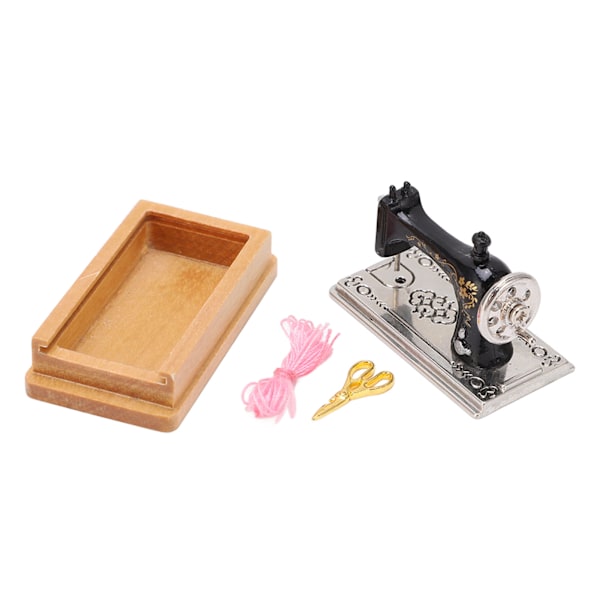 Nukkekodin miniatyyriompelukone Vintage-tyyli Elävä 1/12 Nukkekodin ompelukone Malli koristeluun Puun väri