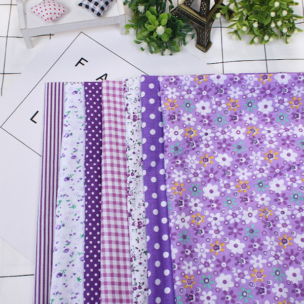 7 st 50*50 cm bomullstyg DIY blandade fyrkanter förskurna sängkläder kit kvarter bunt (lila)