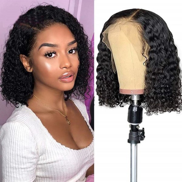 Bølgede Parykker Deep Wave Blonde Frontal Parykker Brasiliansk hår Parykker til sorte kvinder Naturlig sort 150 % tæthed 14 tommer