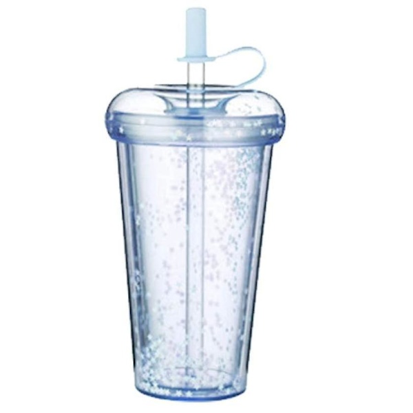 Dobbel Straw Tumbler, 420ml, med lokk & sugerør, gjenbrukbar vannflaske (blå)