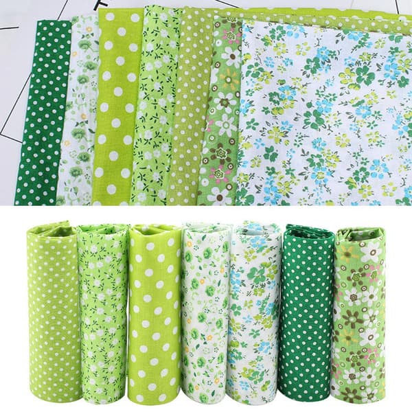 7 st 25*25 cm bomullstyg DIY blandade rutor förskuret bäddset Quarters Bundle (grön)