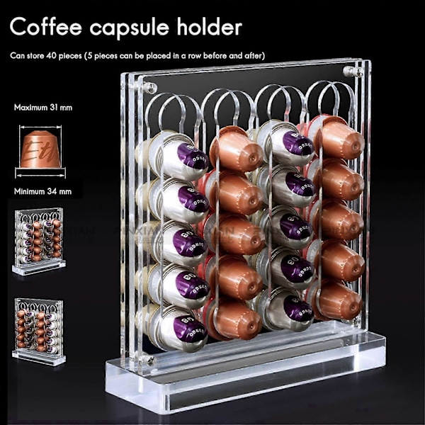 Akryl Kaffekapselholder kompatibel med OriginalLine, Kaffekapsel Opbevaringsskuffe Holder & Organizer (40