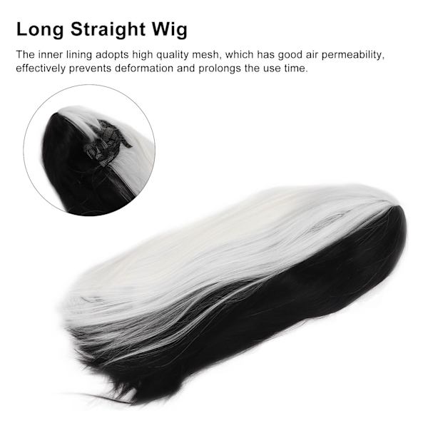 Lang rett parykk for kvinner Svart Hvit Fasjonabel Syntetisk parykk med naturlig utseende for cosplay Halloween-fester