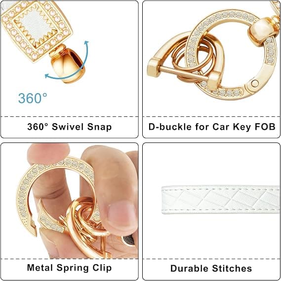 Microfiber Leather Bracelet Keychain, Wristlet Keychain Car Key Ring with 5 Key Rings and Anti-lost D-ring