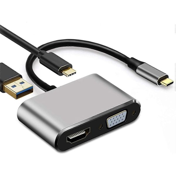 2025 Ny USB C till HDMI VGA-adapter, Weton 4 i 1 Typ C till HDMI VGA-uttag hubb med USB 3.0 multiport-omvandlare