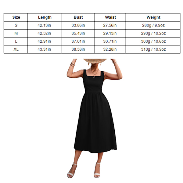 Muodikas nelikulmainen Camisole-mekko naisille - Tyylikäs ja Monipuolinen - Musta - S-1 Piece