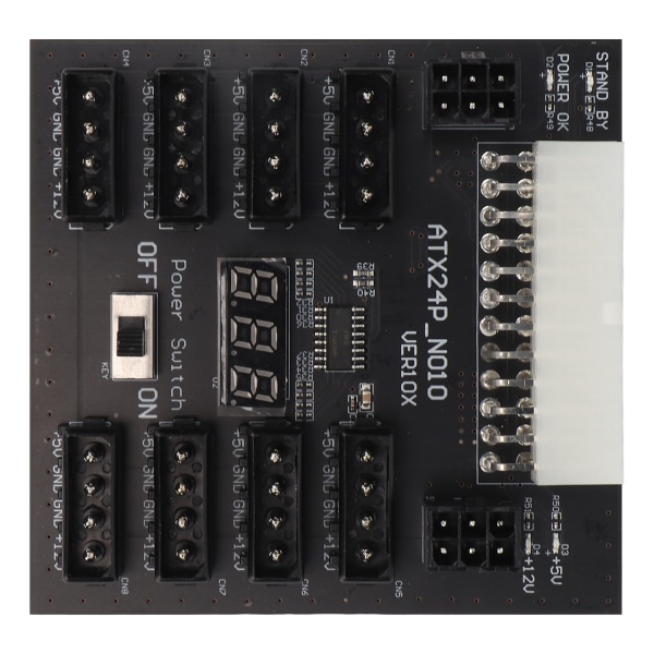 ATX PSU Power Board 5V 12V lähtö 24Pin - 8X 4Pin Plus 2X Voltage Indicator ATX Server Power Board for CHIA Mining