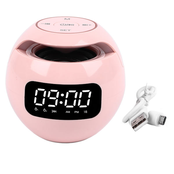 Bluetooth-klockhögtalare rund liten stödminneskort trådlös väckarklockshögtalare med radio nattlampa
