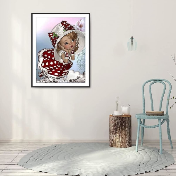 Big-eyed Doll DIY Diamond Art Brodery Kit - Komplet 30x40cm Full Drill Diamond Maling Vægdekoration