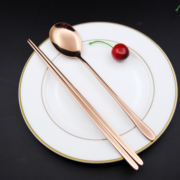 304 ruostumattomasta teräksestä set lusikka-syömäpuikkosarja korealaistyyliset ruokailuvälineet joululahja (ruusunvärinen)