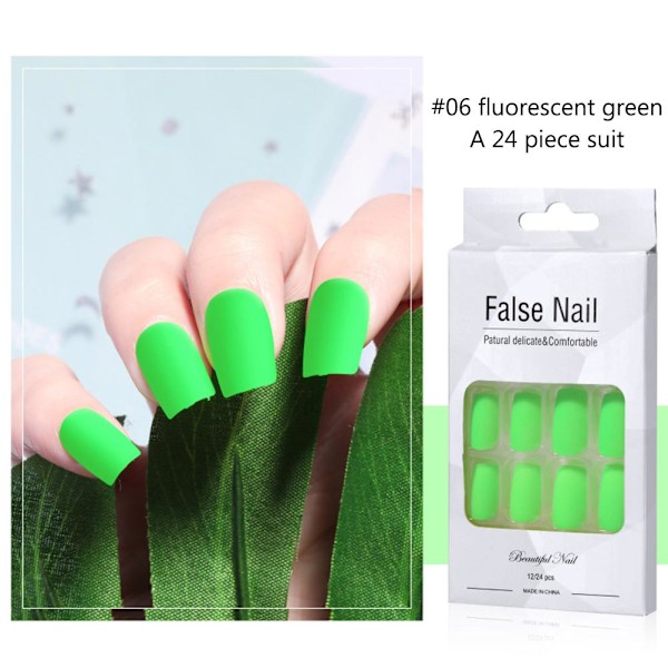 Fluorescerende falske negler Trykk på negler Farge Full Cover Falske negler Kunstige negler for DIY Nail Art Salon negler for kvinner jenter