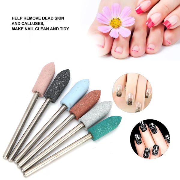 6 stk Nail Art Slipehode Fjerning av død hud Nagelbor Sliping Poleringshodesett#12