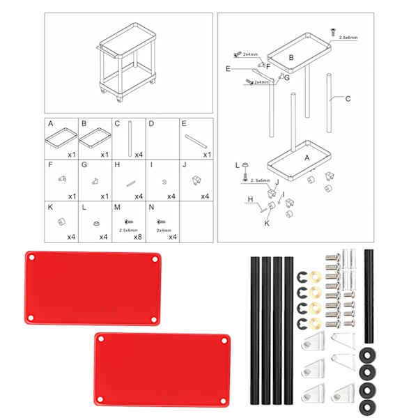 Mini 2-nivåers verktygsförvaringsvagn Mobil verkstad Garage Reparation RC-tillbehör för 1/8 1/10 1/12 1/16 skala modell Stor storlek Rouge