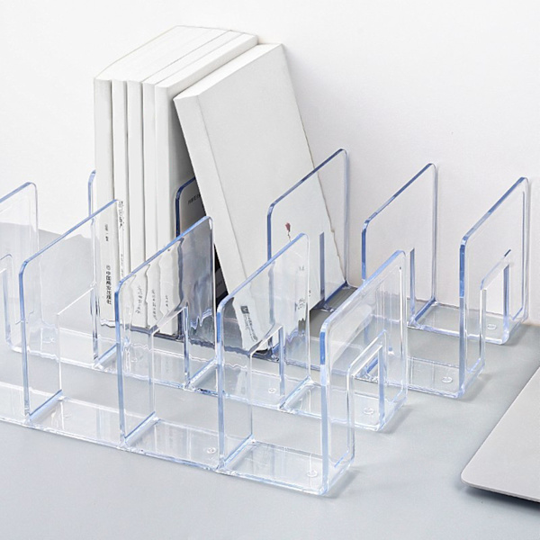 Bokstöd Transparent Färg Enkel Stil 4 Fack Akryl Material Bokhylla Hållare för Kontor Klassrum