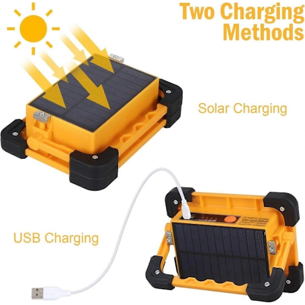2025 Lämplig Uppladdningsbar LED-strålkastare 60W 3000 Lumen Byggarbetsplatslampa med 9000mAh Batteri & Solpanel 4 Lägen Bärbar Lykta Utomhus