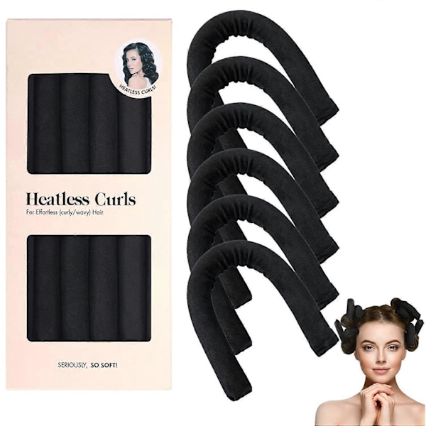 Kitsch No Heat Curlers - Satintäckta Värmefria Lockar För Lockar Över Natten ZD B2 Svart