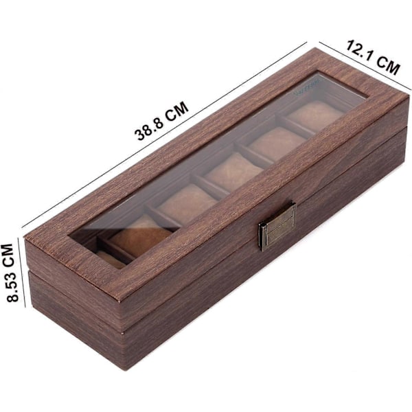 Låda för 6 klockor i PU träimitation display / box / förvaring för klockor