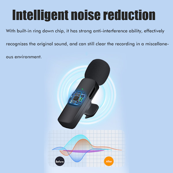 Trådlös Lavalier-mikrofon Plug Play Trådlös Bluetooth mikrofon med intelligent brusreducering för telefonvideoinspelning Live Vlogg