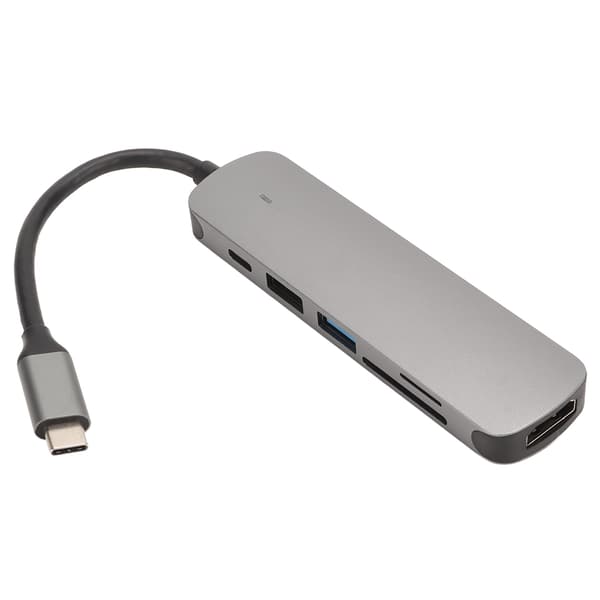 6-in-1-telakointiasema Type C - HD Multimedia Interface USB3.0 USB2.0 -muistikortti PD-telakointiasema harmaa
