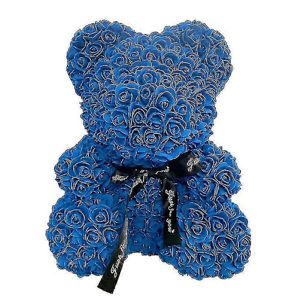 Dropshipping 40cm Rose Bjørn Hjerte Kunstig Blomst Rose Teddybjørn Til Kvinder Valentinsdag Bryllup Fødselsdag Julegave Dybblå 25CM