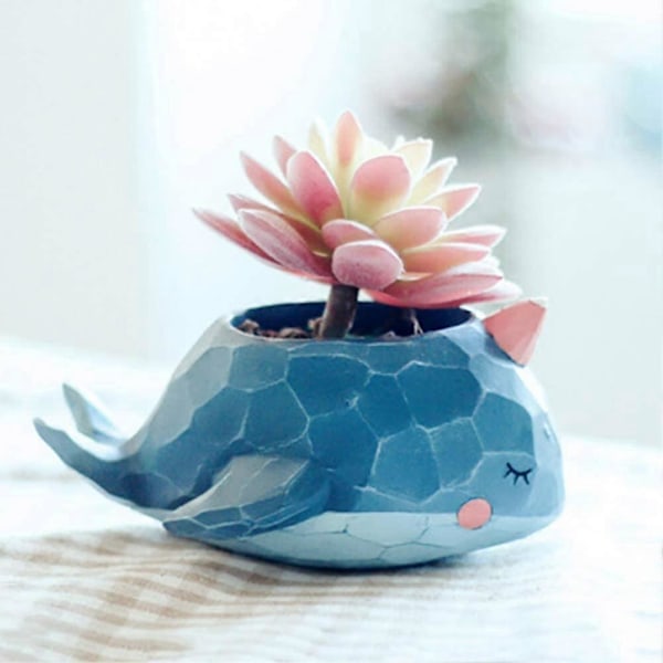 Sukulent Kaktus Blomkruka - Kawaii Tecknad Mini Djur Söta Sukulentkrukor/Plantkrukor/Planteringskärl/Behållare med Dränering Harts Växtvas för Hem Gar