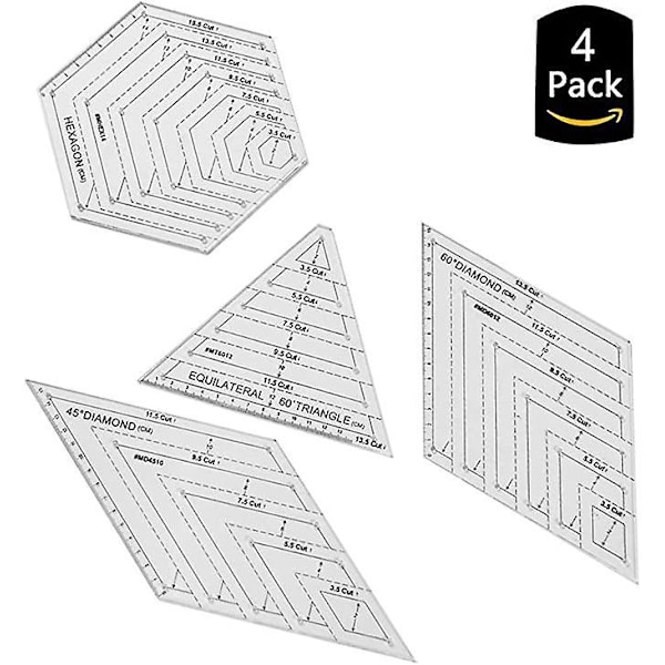 4 Stycken Transparent Sy-linjal, DIY Sy-linjal, Quilting Mallar Linjal, Quilting Linjal, Exakt Skala och Tydlig Text, för DIY Sömnadshantverk