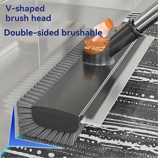 Floor Scrub Brush Scraper Broom for Cleaning, Shower Scrubber for Tile Wall, Deck, Patio, Grey Stiff F