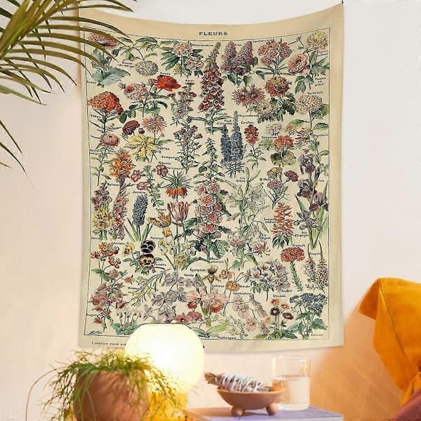 Gobelin Planter Blomster Gobelin Veggteppe Botanisk Veggkunst Boho Interiør, 150x130cm