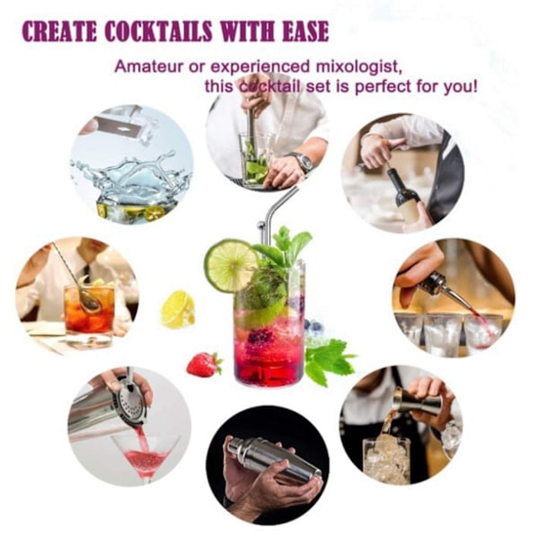 6 stk. Bartender Kit Rustfrit Cocktail Shaker Blandingsstang Bar Værktøjssæt til Drik