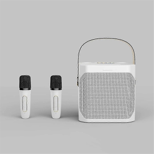 Tehokas Karaoke Bluetooth -kaiutin kahdella mikrofonilla, valkoinen