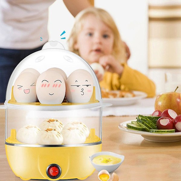 Deluxe Egg Cooker med 12 Eggkapasitet og Automatisk Avstenging - Perfekt for Hardkokte, Posjerte, Rørte Egg, Omeletter, Dampet Grønnsaker og Dumplings