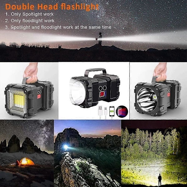 Uppladdningsbar Spotlight Ficklampa, 6000 Lumen Super Stark LED Spotlight Söklampa