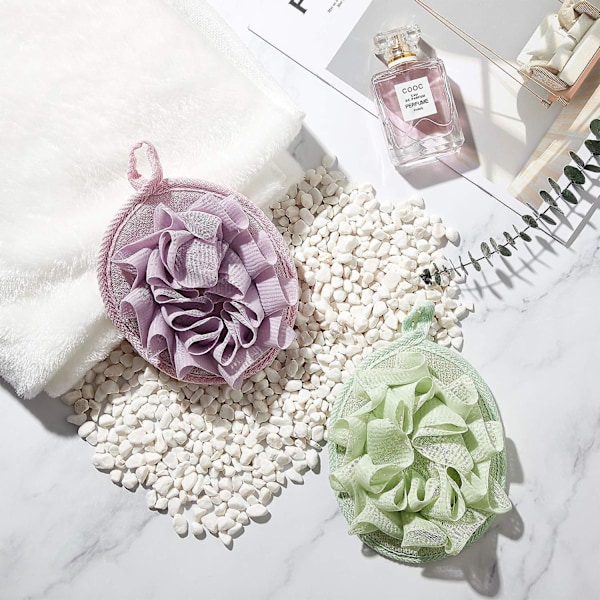 6 stycken badsvampar, duschpuffar, nätpuffar, duschbollar, exfolieringssvampar, duschskrubbbollar, duschhandskar med blommiga bollar