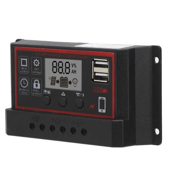 LCD Solar Charge Controller 5V /2,5A Dual USB PWM cellepanelregulator Automatisk identifikation 12V 24V40A