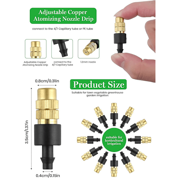 Justerbare messingspraydyser - sett med 30 for mikrodrippvanning 4/7mm