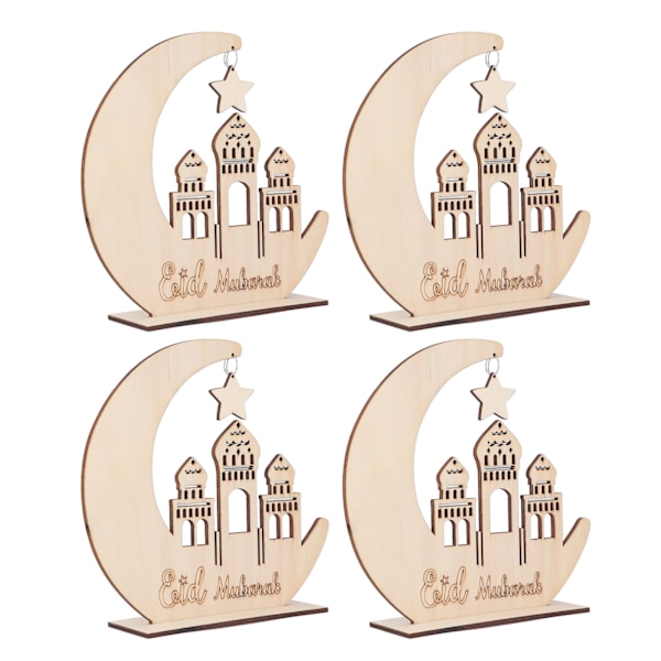 4 set Eid Mubarak träplakett prydnad utsökt detalj Ramadan dekoration hänge för hem dekorationer DIY hantverk