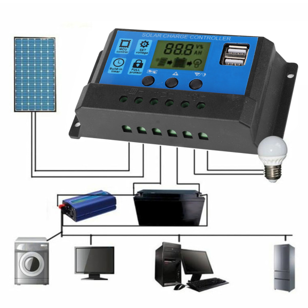 12V 24V Älykäs aurinkosähköinen aurinkolataussäädin PWM Auto Solar Cell Panel Regulator Lisävaruste 10A