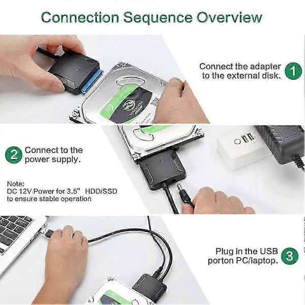 USB - Sata -datakaapeli, 2,5/3,5 tuuman USB3.0 Easy Drive -kaapeli Sata-kiintolevyadapterikaapeli (EU-pistoke)