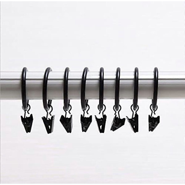 30 stk. 35 mm Diameter Multipurpose Gardiner Clips Gardiner Stang Gardiner Ringe med Clips, Sort