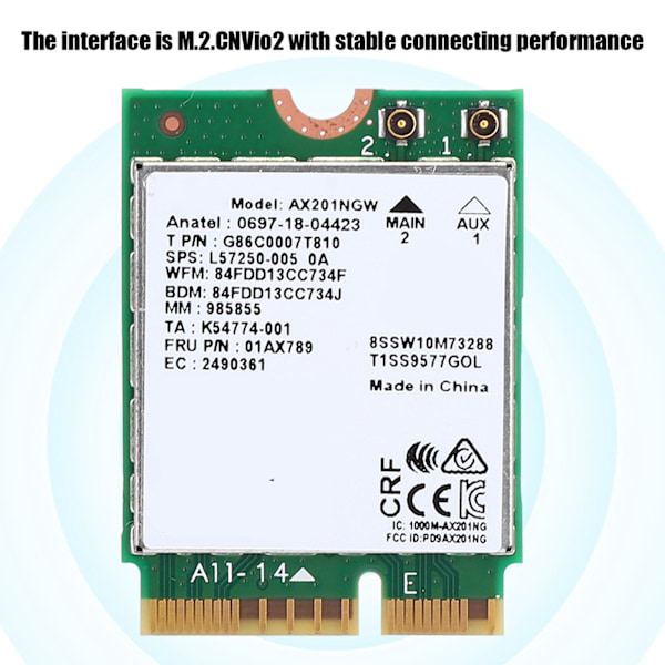 Netværkskort til Intel AX201NGW WIFI 6 Gigabit 2400M M.2.CNVio2 Interface til Bluetooth 5.0