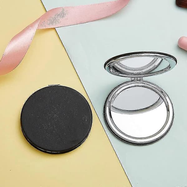 Makeupspejl, 6,7 cm rundt foldbart spejl, professionelt dobbeltsidet makeupspejl (den ene side forstørret, den anden side normal) PU-yderspejl
