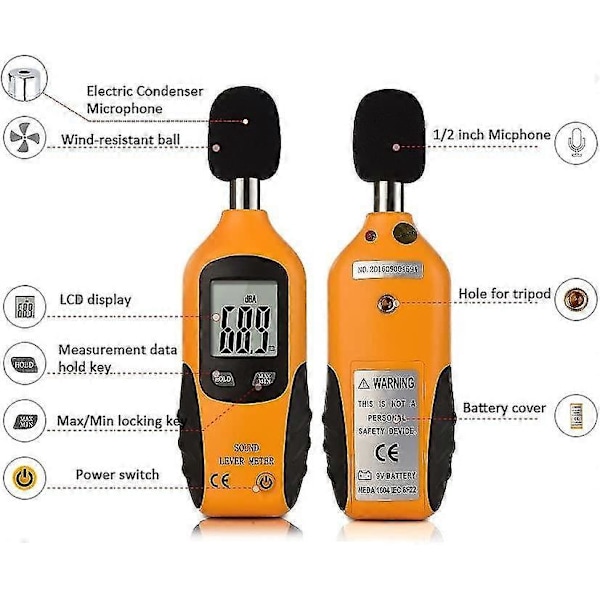30-130dba Lydnivåmåler, Profesjonell Desibelmåler Med Bakgrunnsbelyst Display (9v Batteri Inkludert)