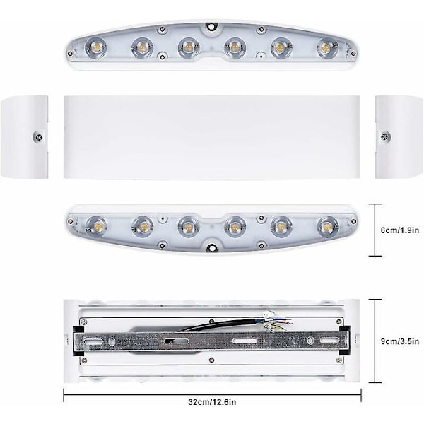 LED Indendørs Væglampe 12W Hvid Moderne Væglampe, IP65 Vandtæt Aluminium Udendørs Væglamper, Op Ned Spot Lampe til Stue Soveværelse Hall Trappe
