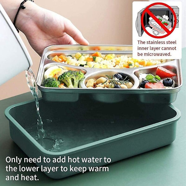 Isolerad Lunchlåda, Läcksäker Bento Box, T-Audace 304 4 i 1 Lunchlåda med Bestick, Rostfri Bento Box, Lunchlåda för Barn och Vuxna, BPA Fri