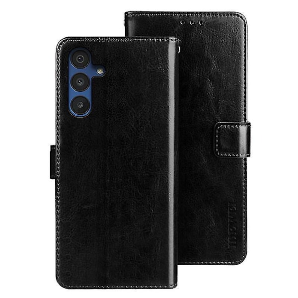 För Samsung Galaxy A15 5G Fodral Crazy Horse Textur Läder Plånboksfodral-B6 Svart