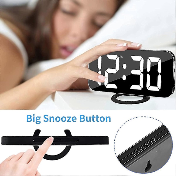 Digital Väckarklocka, 6\" Stor Spegelyta LED-Klockor Med Dubbla USB-Laddningsportar, Auto/Anpassad Ljusstyrka, Enkel Snooze-Funktion, Hem & Trädgård > Inredning