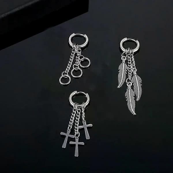 1 stk enkelt design krydsfjer kvast ørering rustfrit stål mode geometrisk vedhæng stud ørering smykker fest til kvinder mænd Cross