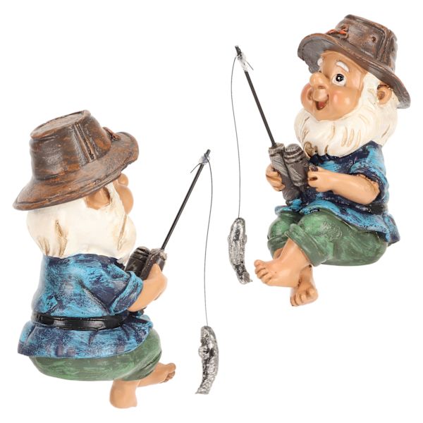 Fishing Gnome Sitter hauska UV-kestävä hartsi koristeellinen ulkopuutarha nurmikon tonttu pihalle