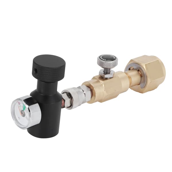 CO2 Cylinder Genopfyldningsadapter Messingforbindelse CGA320 med Udluftningsventil ASA 1500PSI Trykmåler